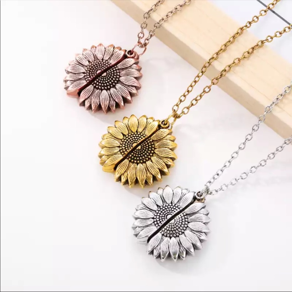 18k yellow rose GP silver sunflower new necklace - Picture 8 of 9